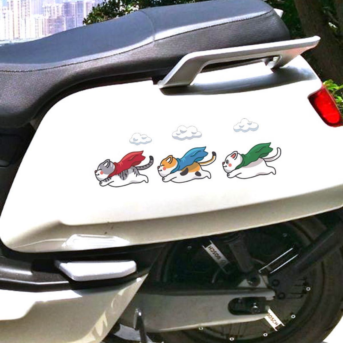 【3匹　左】猫　ステッカー　車　バイク　転写シート　反射　シール　スーパーニャンコ