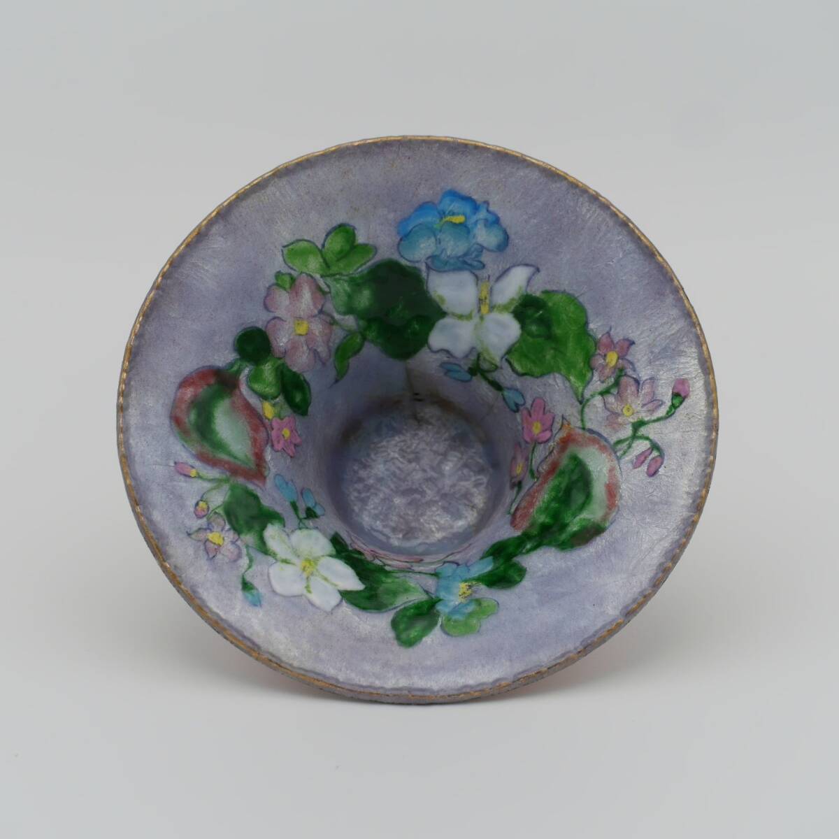 フランス エナメル七宝花柄小コンポート France Enamel Cloisonne Floral Design Small Compote with Signature (N. Amadian)の画像2