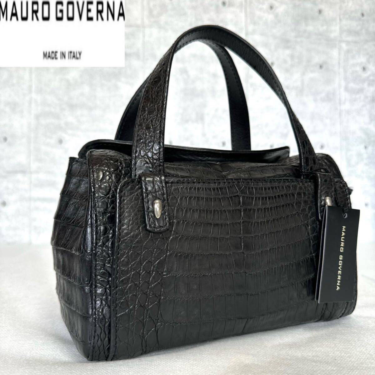 未使用級タグ付き MAURO GOVERNA BORSA3871 NERO マウロゴヴェルナ クロコダイル ブラック 黒 本革 ワニ革 レザー ハンドバッグ トート_画像3