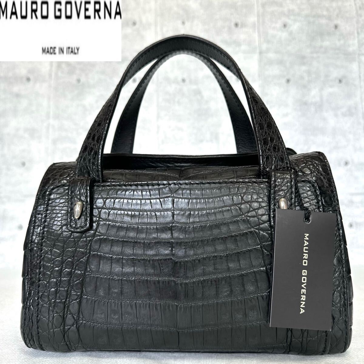 未使用級タグ付き MAURO GOVERNA BORSA3871 NERO マウロゴヴェルナ クロコダイル ブラック 黒 本革 ワニ革 レザー ハンドバッグ トート