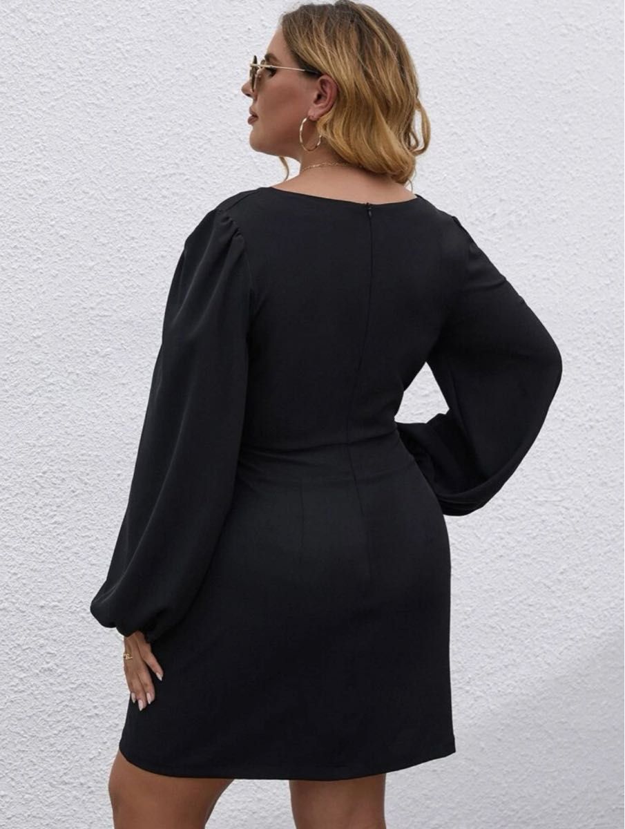 「最終価格 」SHEIN プラス シングルブレスト ルーシュ Vネックドレス　ワンピース　大きいサイズ
