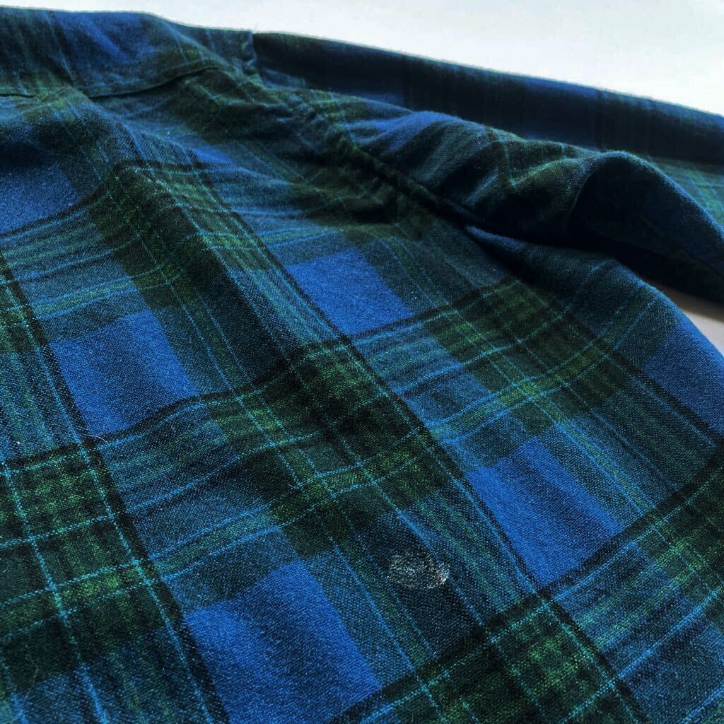 ビッグサイズ☆60s USA製 Pendleton ウールシャツ 16 1/2 L 青 緑 黒 ビンテージ ペンドルトン チェック ラウンド_画像6