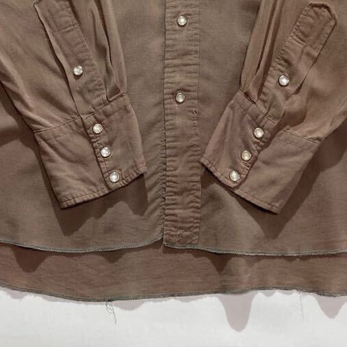 良好☆60s USA製 レーヨン ウエスタンシャツ 16-33 ビンテージ ライトブラウン スナップボタン 刺繍 ビッグサイズ 薄紫 薄茶色の画像6