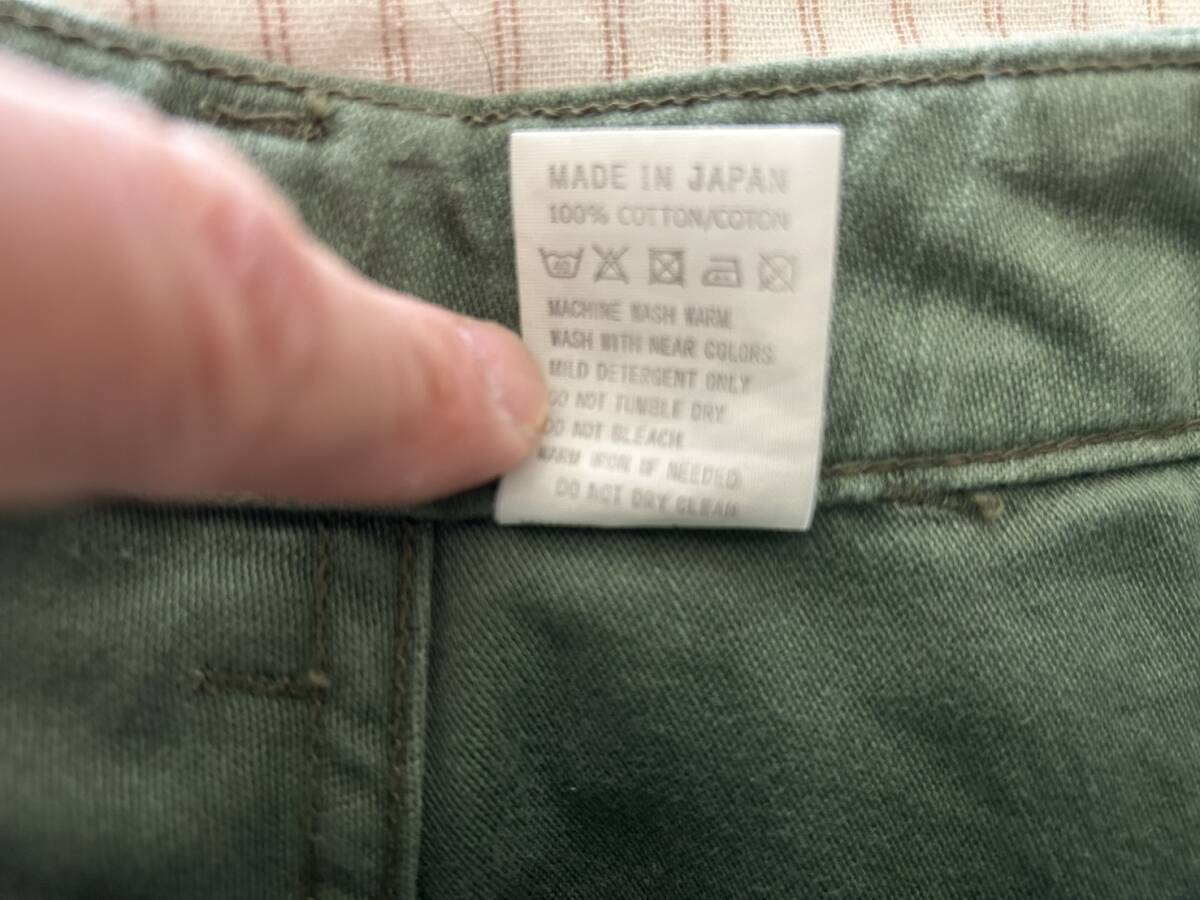 オアスロウ or Slow 軍物ベイカーパンツ風ロングスカート サイズM表記 グリーン系 程度良好 綿100％ 日本製 (有)ベースデニムプロダクツの画像10