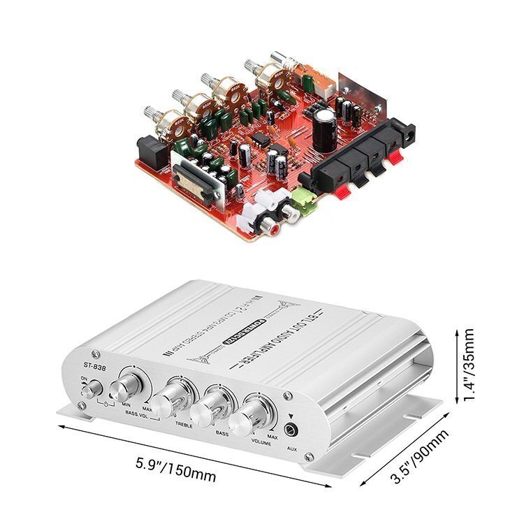 2.1chコンパクトオーディオアンプ サブウーファ対応 Hi-Fiステレオ 高放熱アルミボディ 小型汎用 LEPY製 シルバー_画像3