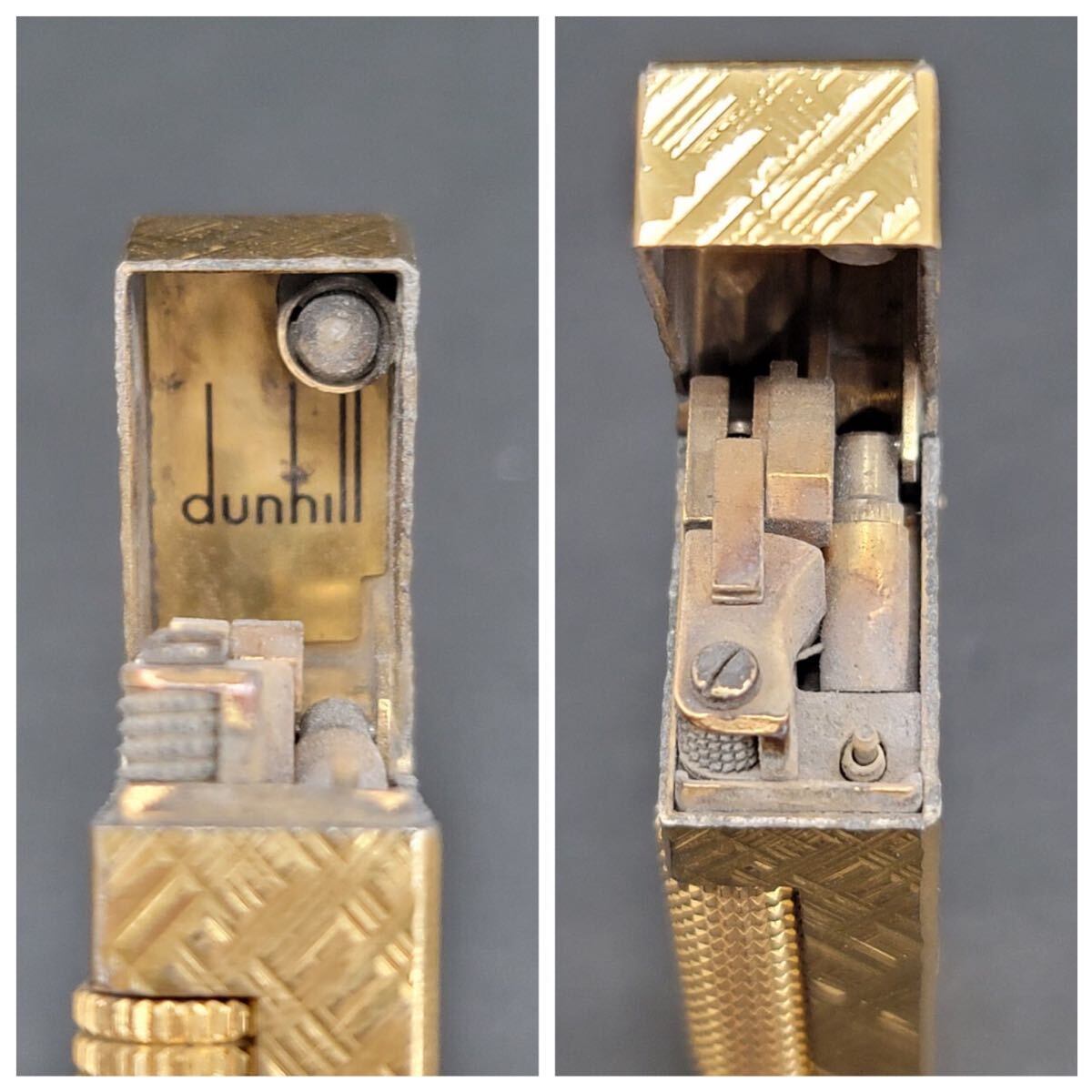 △dunhill ダンヒル ライター ゴールド 喫煙具 ローラーガスライター クロスカット 火花確認済み(KS4-120)の画像6