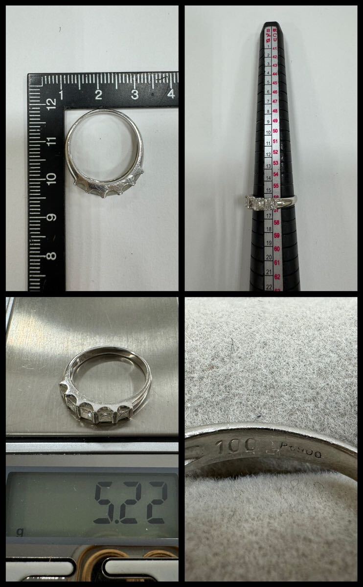 △ Pt900 1.00ct 5Pダイヤ付きリング 一文字 プリンセスカット 約5.22g ダイヤモンド プラチナ(KS4-1)_画像10