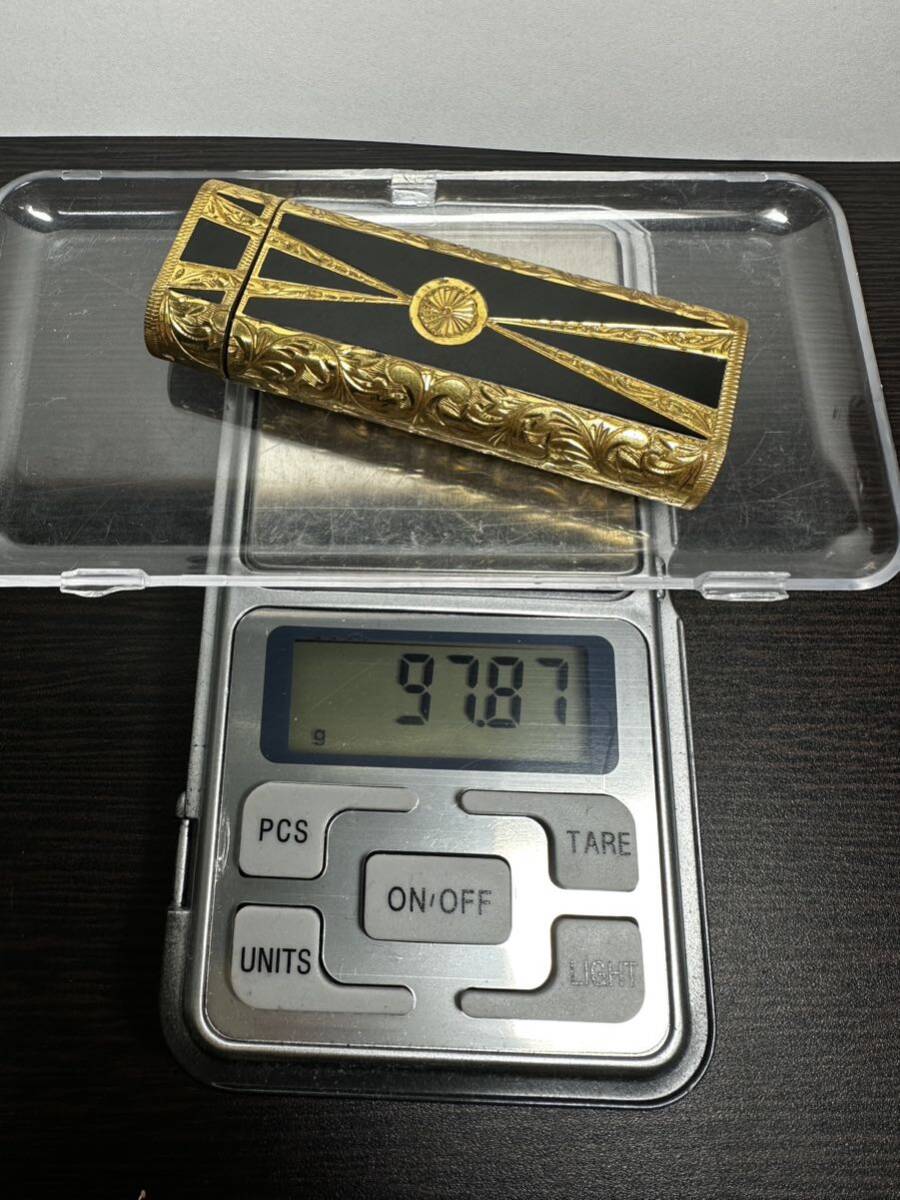 ○Roy King/ロイキング Cartier カルティエ 紋 ゴールド×ブラック オニキス？ ガスライター 着火未確認 ジャンク（NK4-1）