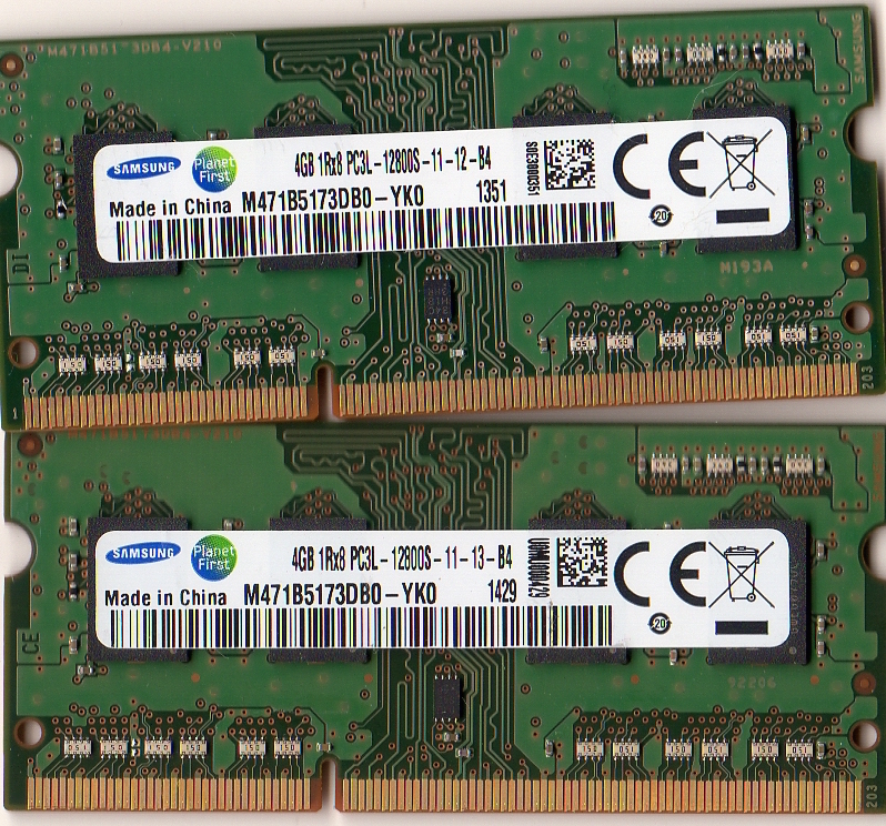 【ノートPC用メモリ】 SAMSUNG DDR3 PC3L-12800 8GB (4GB×2枚セット) 1600の画像1