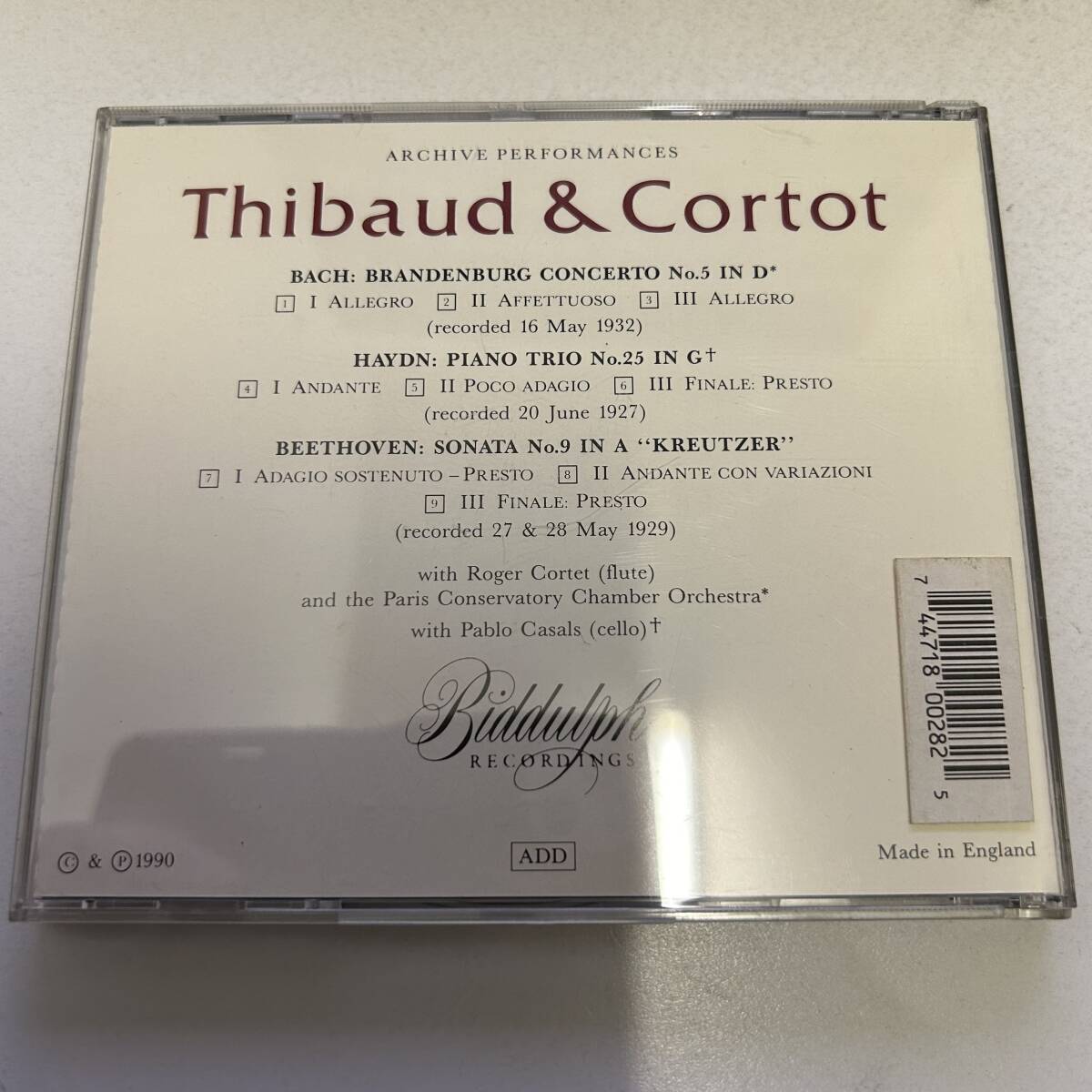 ★ティボー & コルトー / Thibaud & Cortot Play Bach、Haydn & Beethoven BIDDULPH [LAB 028]★_画像2