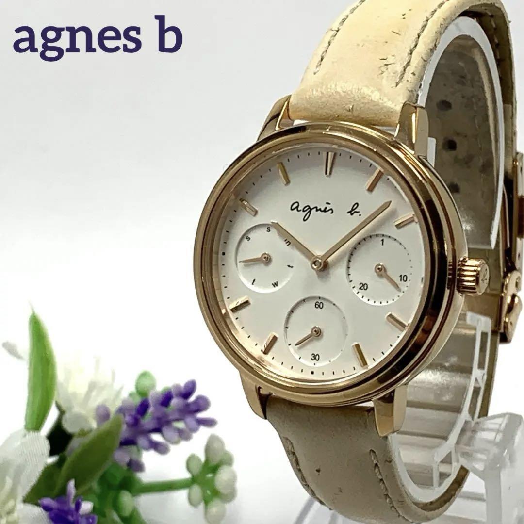 345 agnes b アニエスベー レディース 腕時計 カレンダー デイデイト クオーツ式 新品電池交換済 人気 希少_画像1