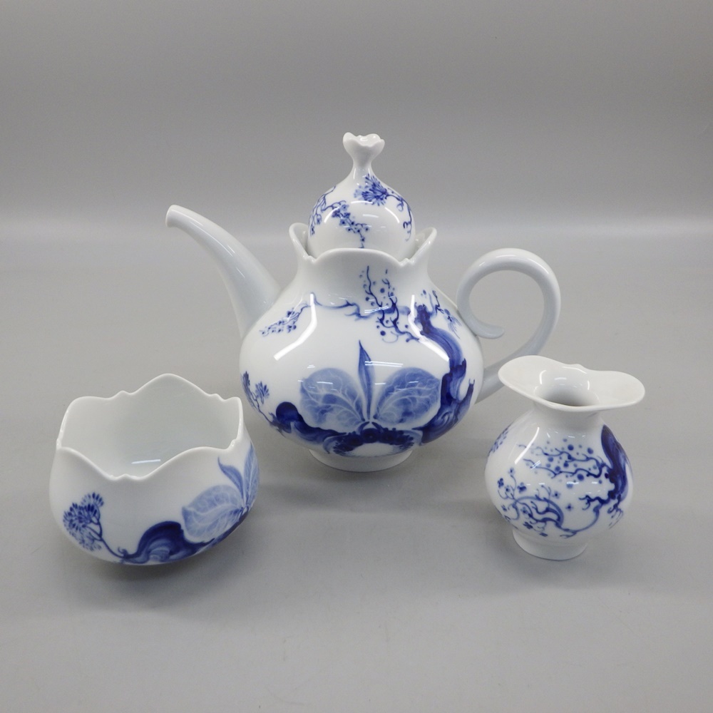 1円〜 Meissen マイセン ブルーオーキッド ポット・シュガー・クリーマー 計3点 食器 4-2617374【O商品】の画像1