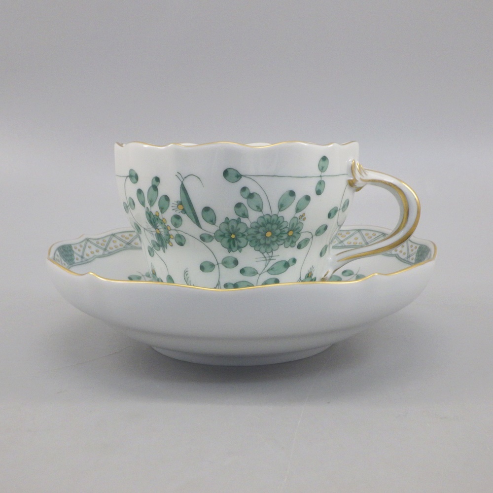 1円〜 Meissen マイセン インドの華 リッチ ピンク・グリーン 計2客 インドの花 金彩 花 食器 240-2651492【O商品】の画像4