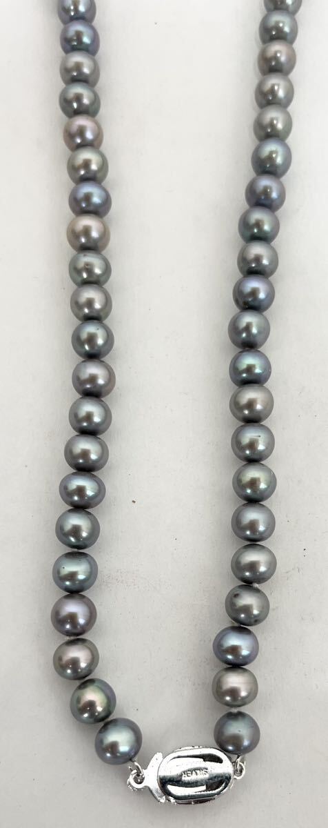 真珠 パールネックレス 約6.5-6.9mm珠　約42センチ　pearl 金具 SILVER シルバー ジュエリー グレー系_画像5
