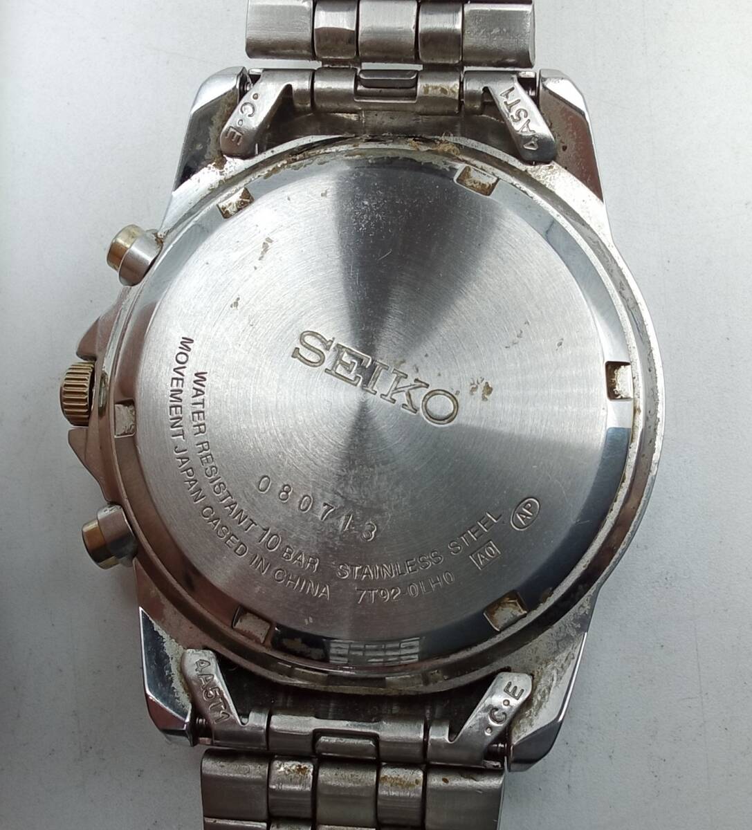 RR86◇＜QZ/不動＞腕時計 SEIKO CHRONOGRAPH 10BAR セイコー クロノグラフ 7T92-0LH0 クォーツ 純正ベルト 現状品◇_画像8