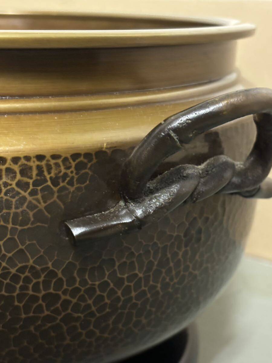 美術火鉢 火鉢 銅製 双耳 手あぶり 金属工芸 古銅 美品の画像6