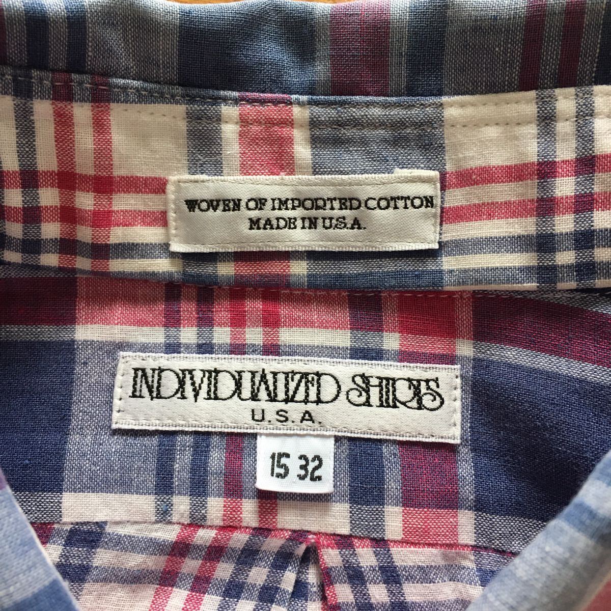 ☆【 individualized shirts 】★USA製 マドラスチェックBDシャツ ★サイズ15の画像4