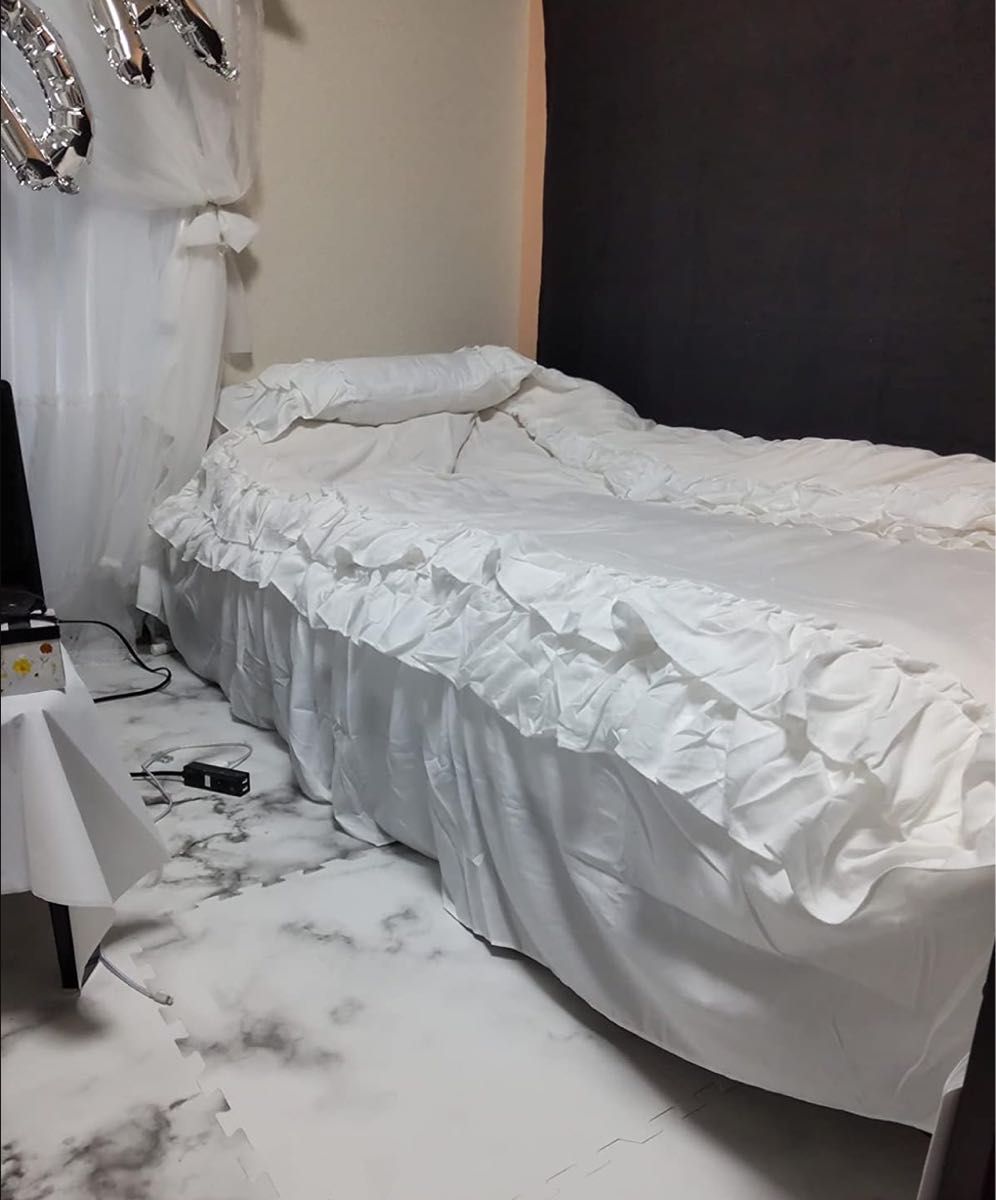 寝具カバーセット 白フリル ベッドスカート シングル ホワイト 姫系 シンプル