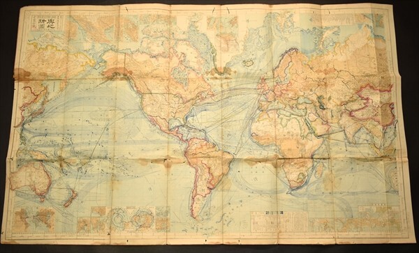 輿地新図 木版古地図 大型 色刷 世界図 世界地図 明治 和本 古文書の画像2