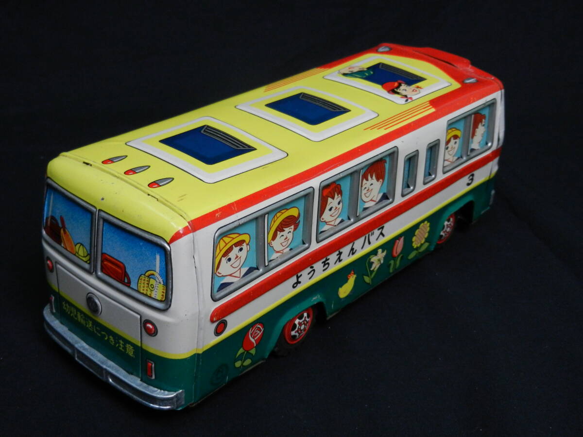 昭和 レトロ ブリキ 幼稚園バス 全長約27センチ メーカー不明 中古 箱なし 日本製の画像2