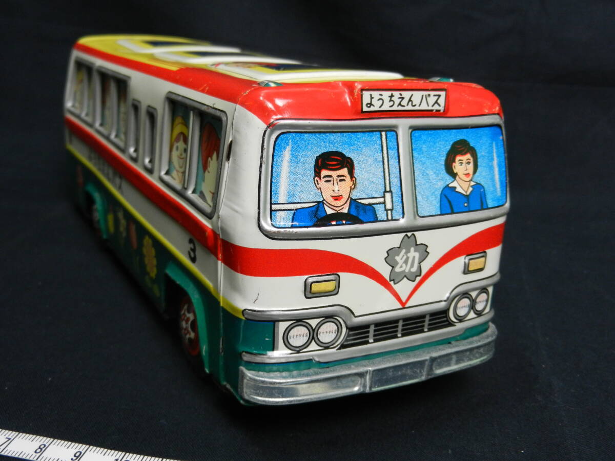 昭和 レトロ ブリキ 幼稚園バス 全長約27センチ メーカー不明 中古 箱なし 日本製の画像6