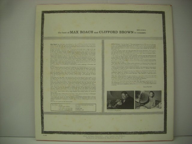 ■ LP 　MAX ROACH AND CLIFFORD BROWN / IN CONCERT マックス・ローチ クリフォード・ブラウン 国内盤 キングレコード GXC 3126 ◇r60402_画像2