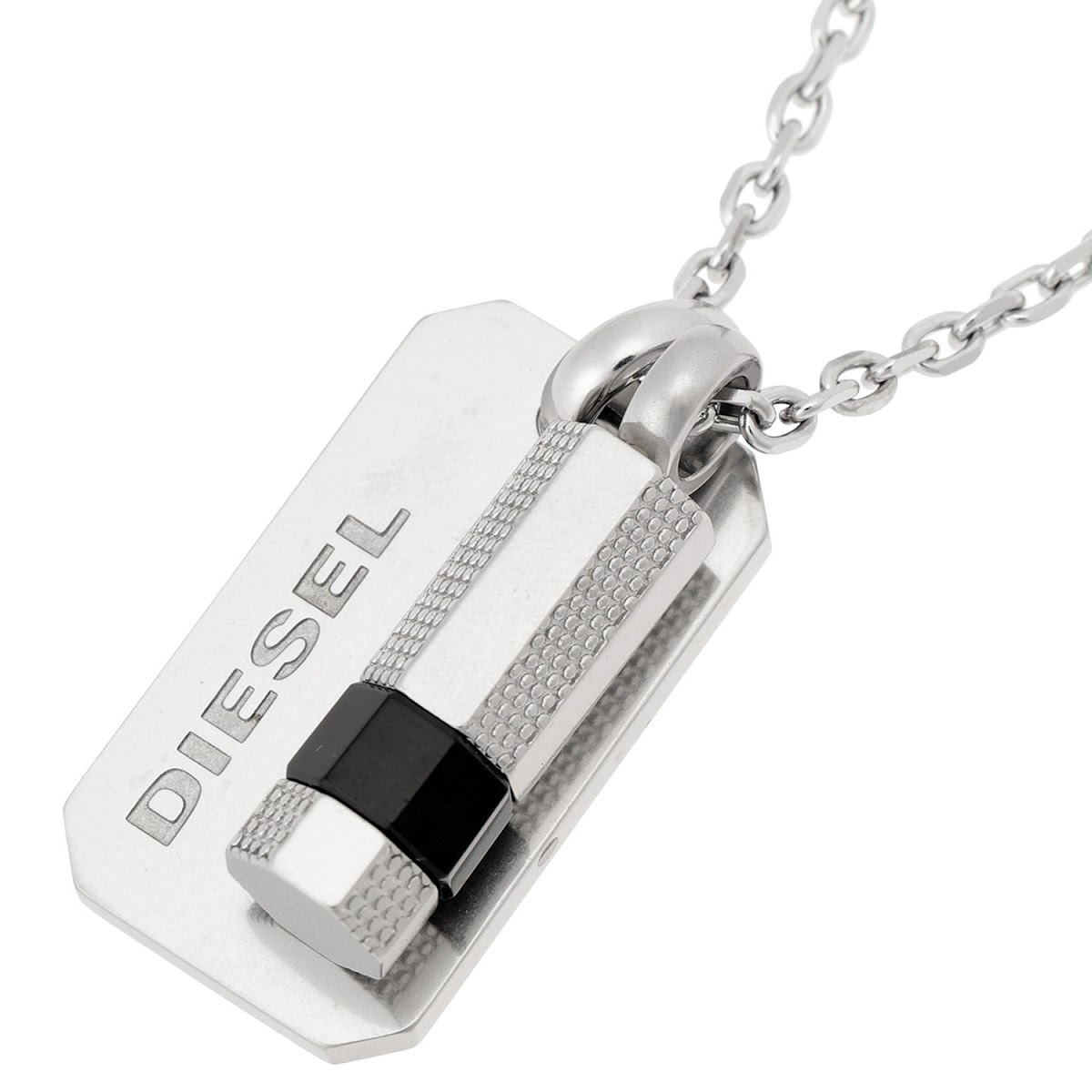 ディーゼル DIESEL DX1156040 ロゴプレート ボルト ネックレス ペンダント シルバー/ブラック メンズ アクセサリー ブレイブマン_画像3