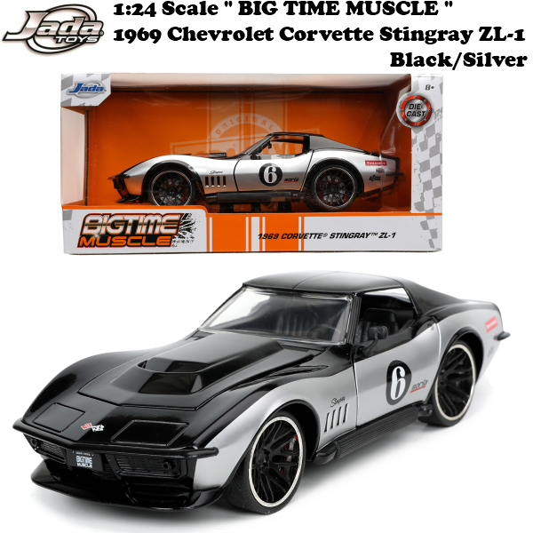 JADATOYS 1/24 BTM 1969 Chevrolet Corvette Stingray ZL-1 Black/Silver ミニカー_画像1