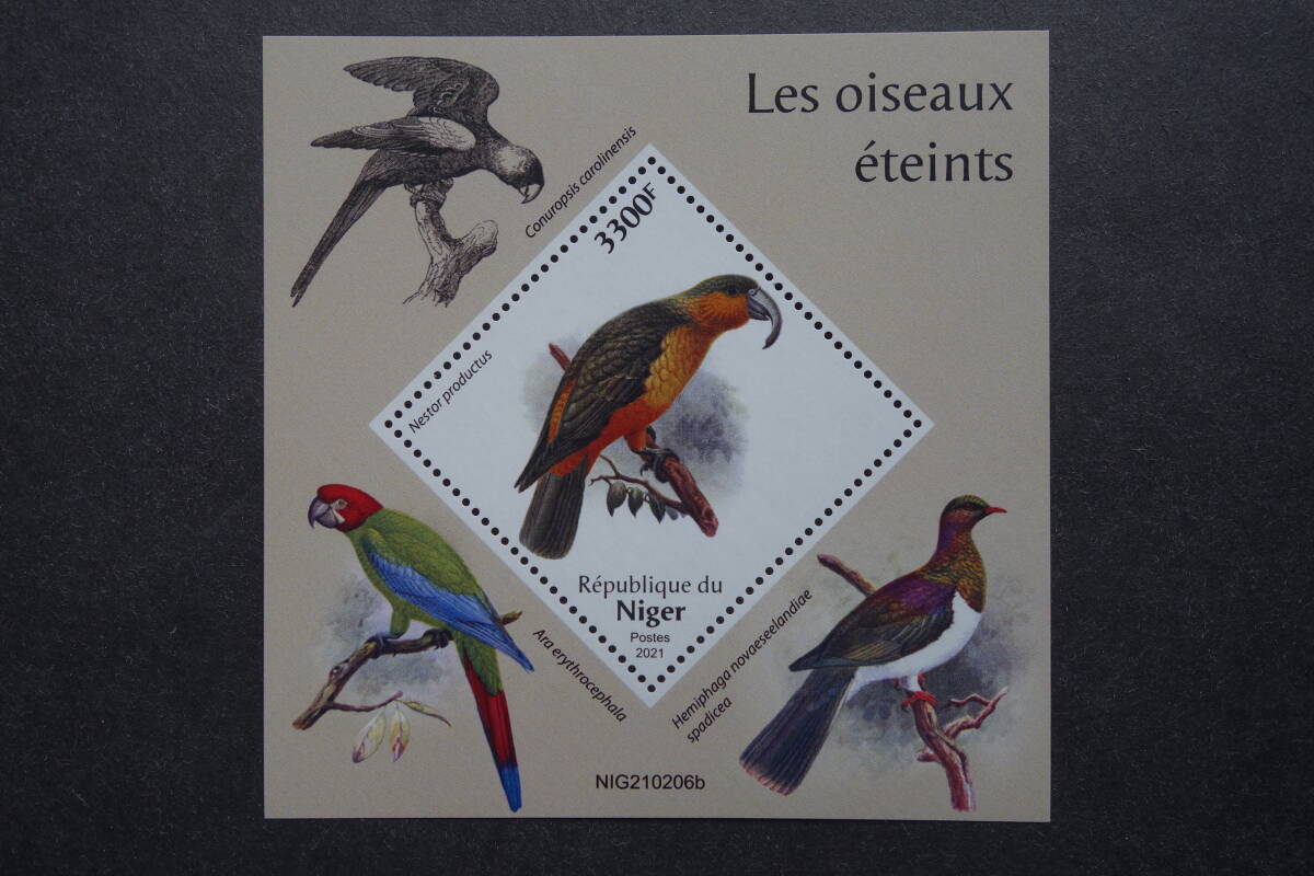 外国切手： ニジェール切手「絶滅した鳥・キムネカカ」 小型シート 未使用_画像1