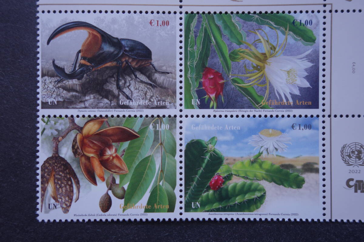 外国切手： 国連切手「絶滅に瀕した動植物（29次）」 12種完（田型連刷×3） 未使用_画像2