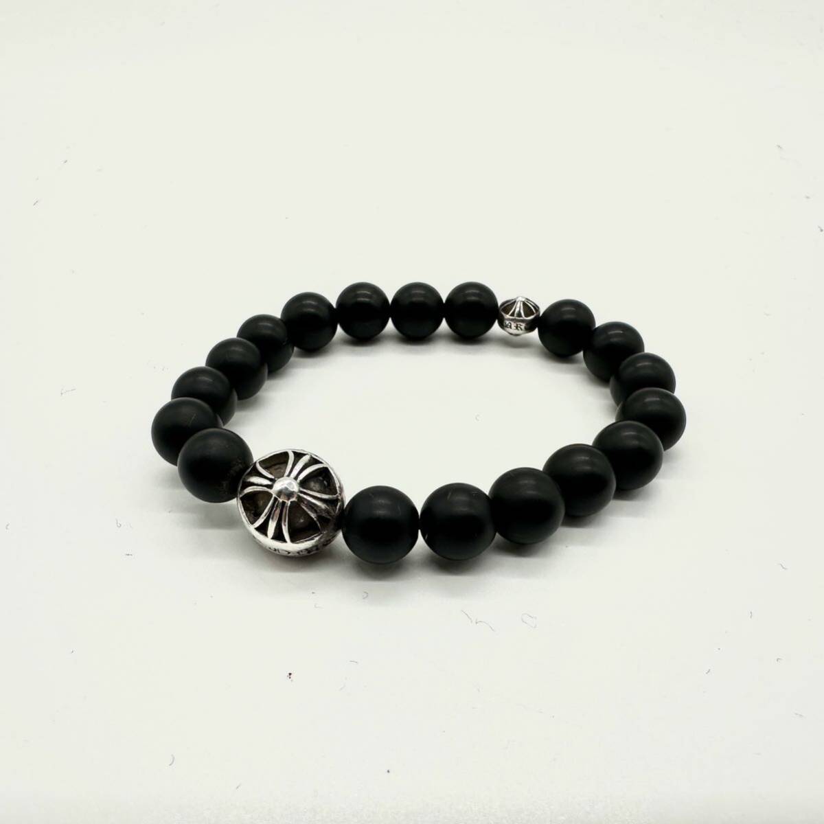 希少◇Chrome Hearts クロムハーツ BEAD 8mm ビーズブレスレット オニキス CHプラス シルバー925 メンズ レディース ユニセックス_画像1