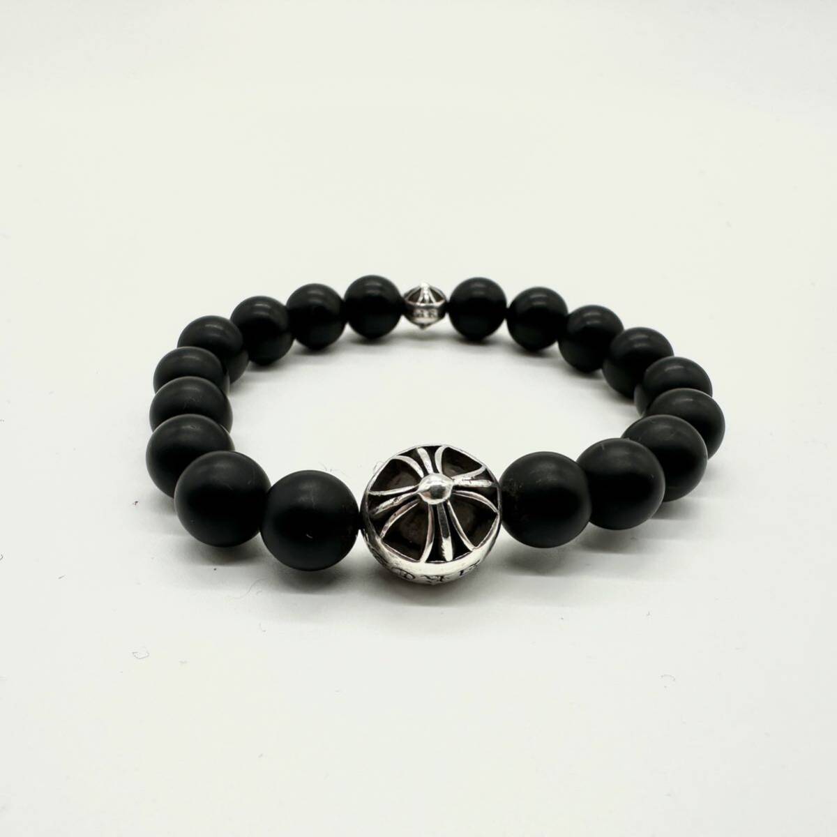 希少◇Chrome Hearts クロムハーツ BEAD 8mm ビーズブレスレット オニキス CHプラス シルバー925 メンズ レディース ユニセックス_画像4