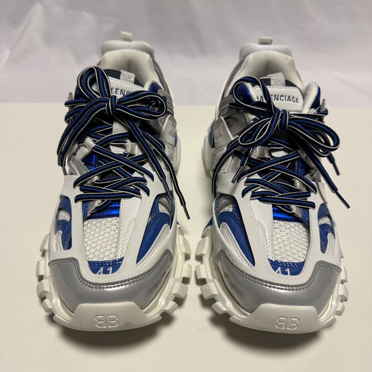 希少◇BALENCIAGA バレンシアガ Track Trainer トラックトレーナー 41 ホワイト ブルー メンズ_画像3