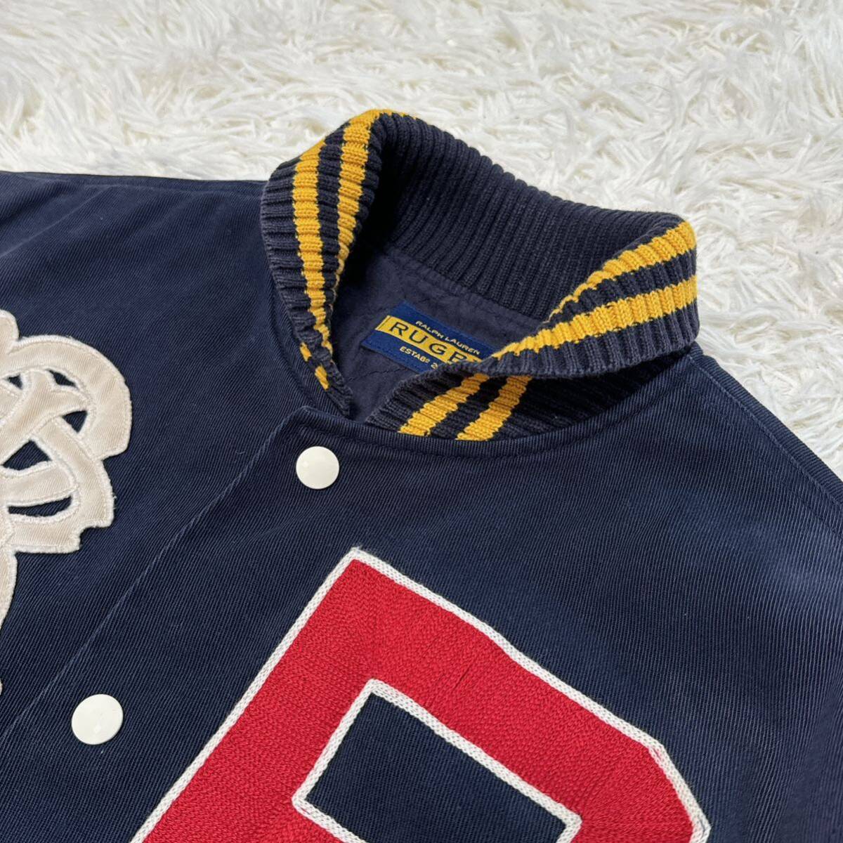 希少 ラルフローレン スタジャン RUGBY Ralph Lauren ラグビー コットン ワッペン アイビー 20s 90s ビンテージ 古着 RRL レタード 紺の画像2