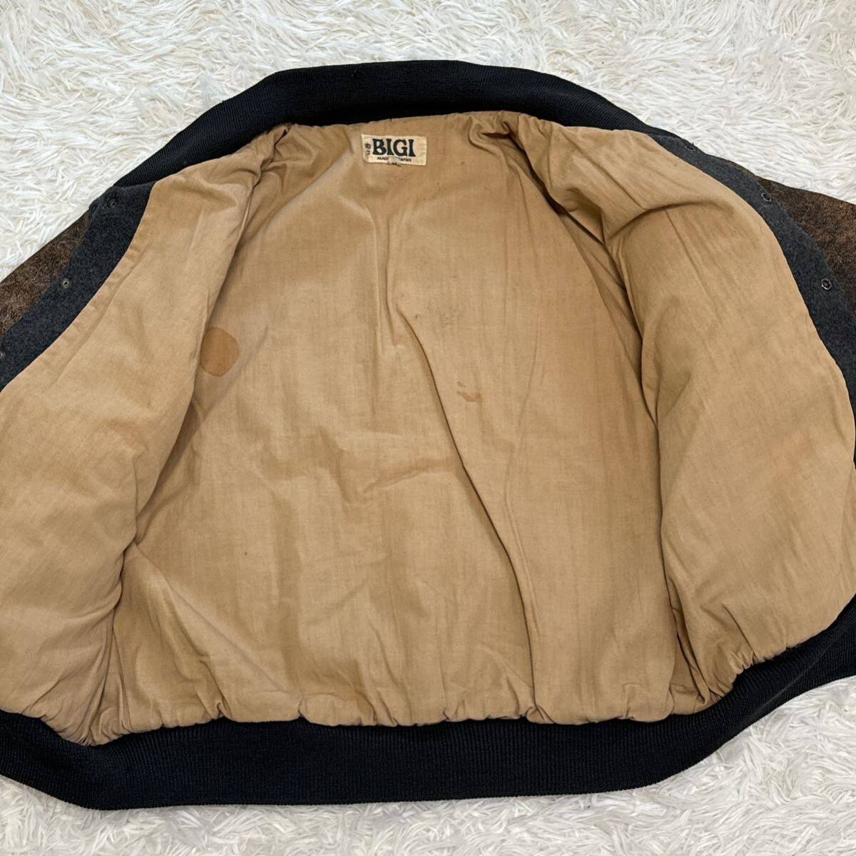 【超希少★美品】MEN'S BIGI メンズビギ スタジャン スタジアムジャンパー 80S 90S オールド ビンテージ レザー コットン 綿 日本製 袖革の画像8