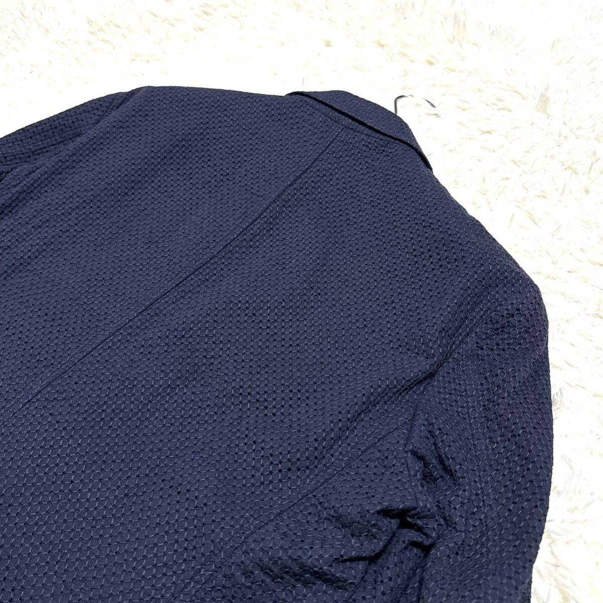 【極美品/定番】 ジーステージ G-stage テーラードジャケット コットン100% ネイビー 紺 アンコン仕立て 通気性 透け感 軽量 サマー L相当_画像6