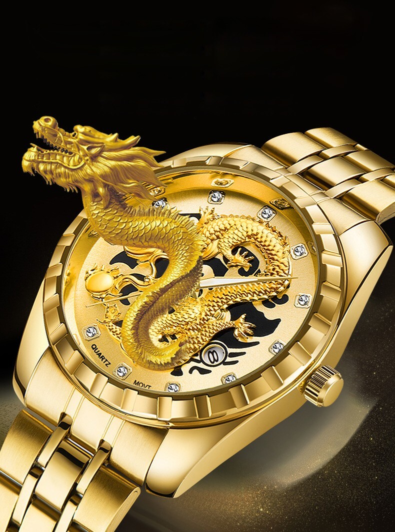 特価 新品 未使用 腕時計 クオーツ メンズ アナログ ステンレス ドラゴン 龍 ビジネス エレガント 防水 耐衝撃 発光 c2470_画像9