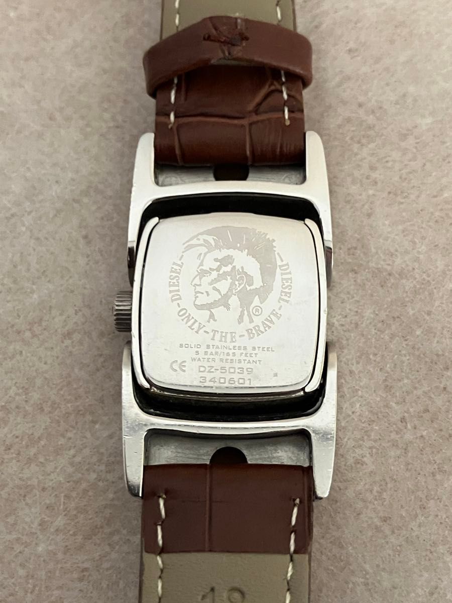 値下げ 稼働★ディーゼル DZ-5039 ブラウン文字盤 QZ メンズ腕時計 ※革ベルト新品交換済