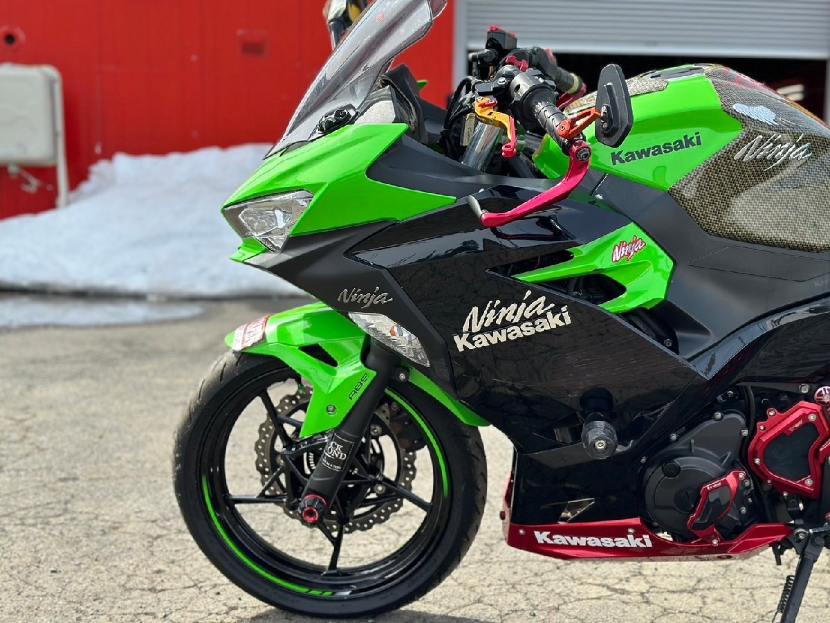 ●実働! Kawasaki カワサキ Ninja400 ニンジャ400 EX400G 2018年モデル カスタム アルマイト カーボンタンクガード 札幌発の画像7