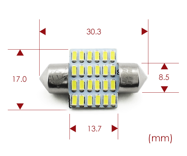 10個 T10×31mm LED 爆光ルームランプ 24連 白 無極性 ホワイト 6500K～7000K 3014チップ 12V用LEDバルブ EX081の画像3