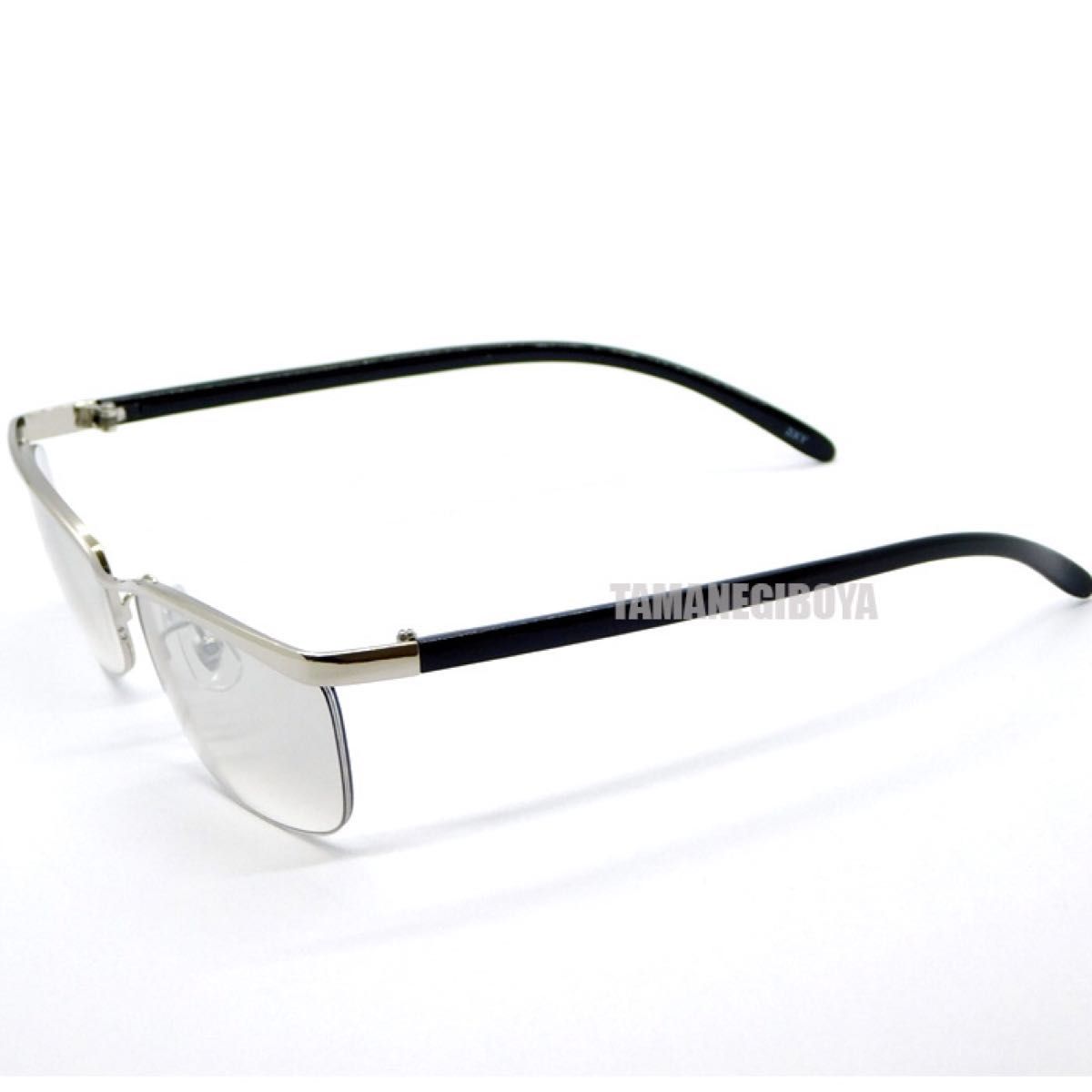 オラオラ系 ハーフリム サングラス メンズ UVカット ナイロール型 シャープ 伊達眼鏡 伊達メガネ チョイ悪系 いかつい 新品