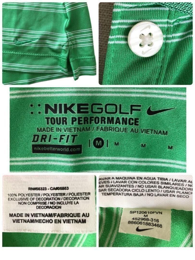 NIKE GOLF ナイキ ゴルフ ツアー ポロシャツ M グリーン グアム ドライ レディース ワンポイント 刺繍 スウッシュ ボーダー 半袖 トップス_画像6