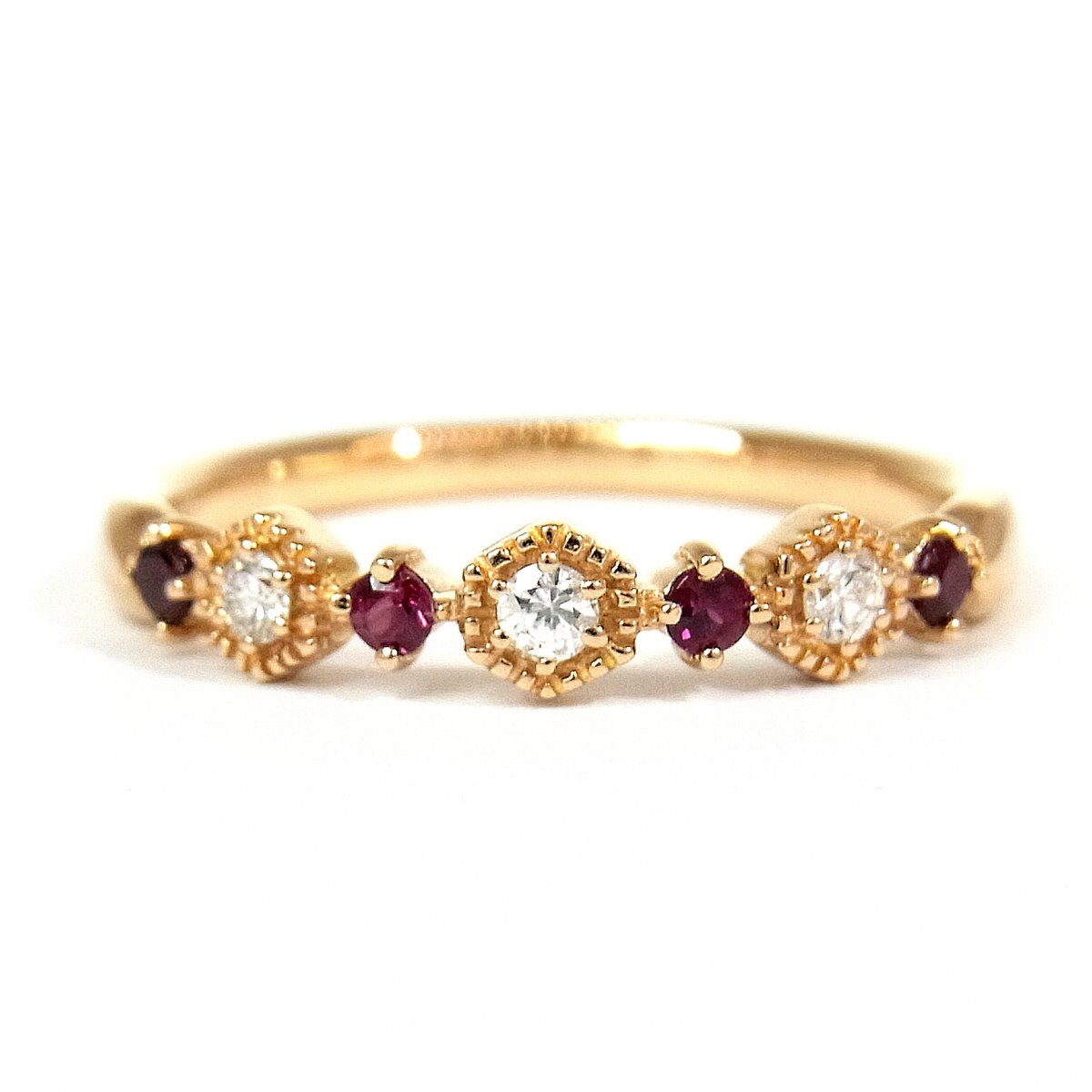 K18 red stone * diamond ring 0.11ct 16 number 2.7g length width :1.8~3.8mm ring Gold ultrasound washing ending -