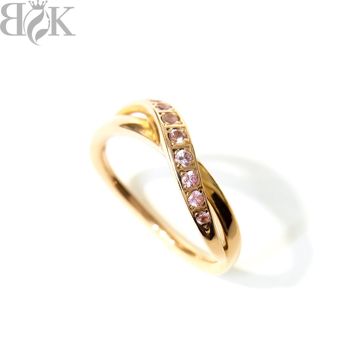 美品 4℃ ヨンドシー K18 デザインリング 指輪 ピンク石 イエローゴールド 約10号 総重量約3.2g 超音波洗浄済み 〓_画像1