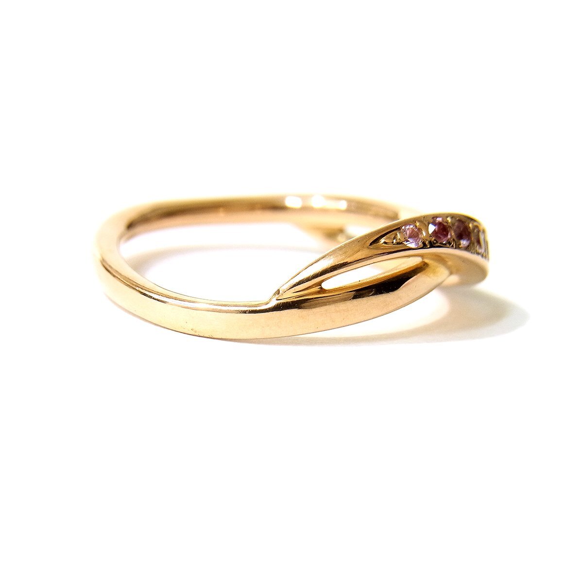 美品 4℃ ヨンドシー K18 デザインリング 指輪 ピンク石 イエローゴールド 約10号 総重量約3.2g 超音波洗浄済み 〓_画像4