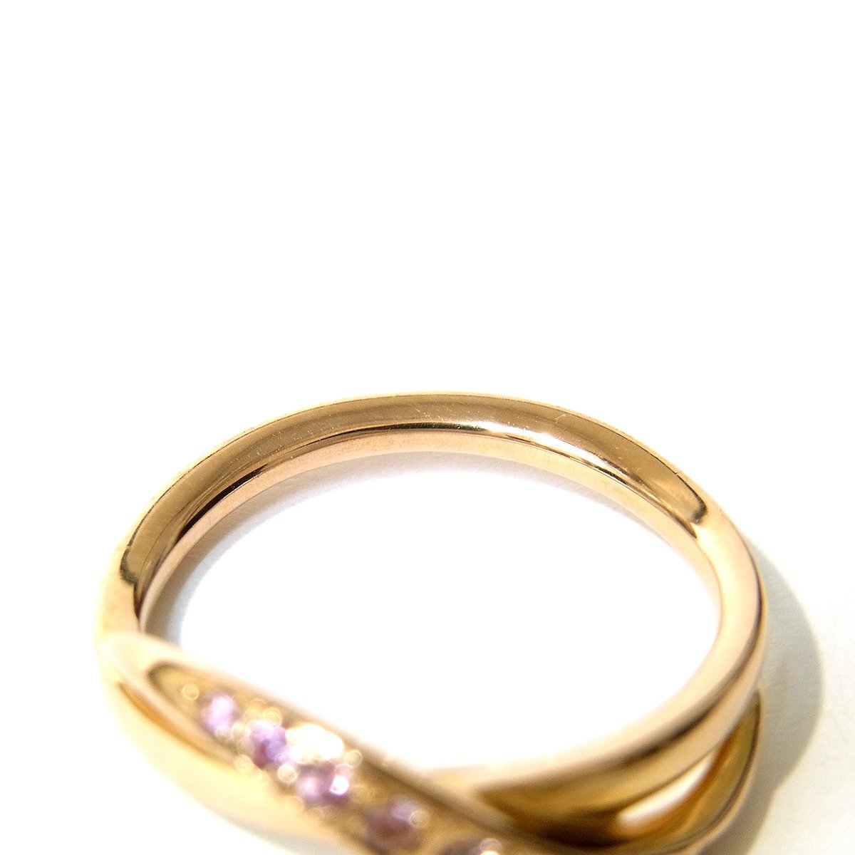 美品 4℃ ヨンドシー K18 デザインリング 指輪 ピンク石 イエローゴールド 約10号 総重量約3.2g 超音波洗浄済み 〓_画像6