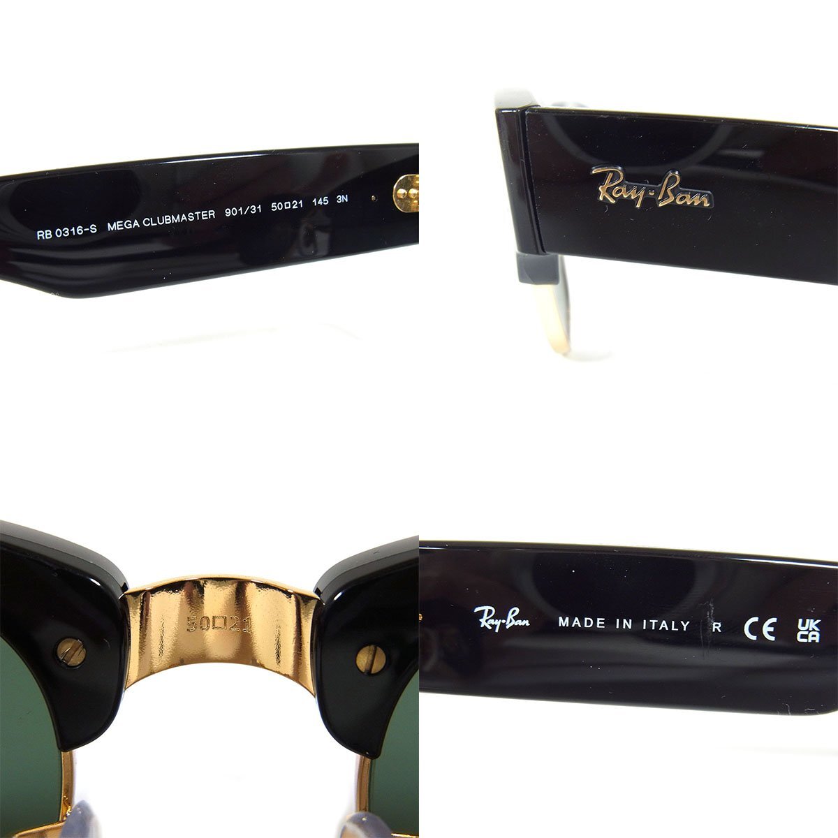 レイバン メガクラブマスター MEGA CLUBMASTER RB-0316 サングラス ゴールド ブラック 超音波洗浄済み 付属品 Ray Ban ◆の画像5