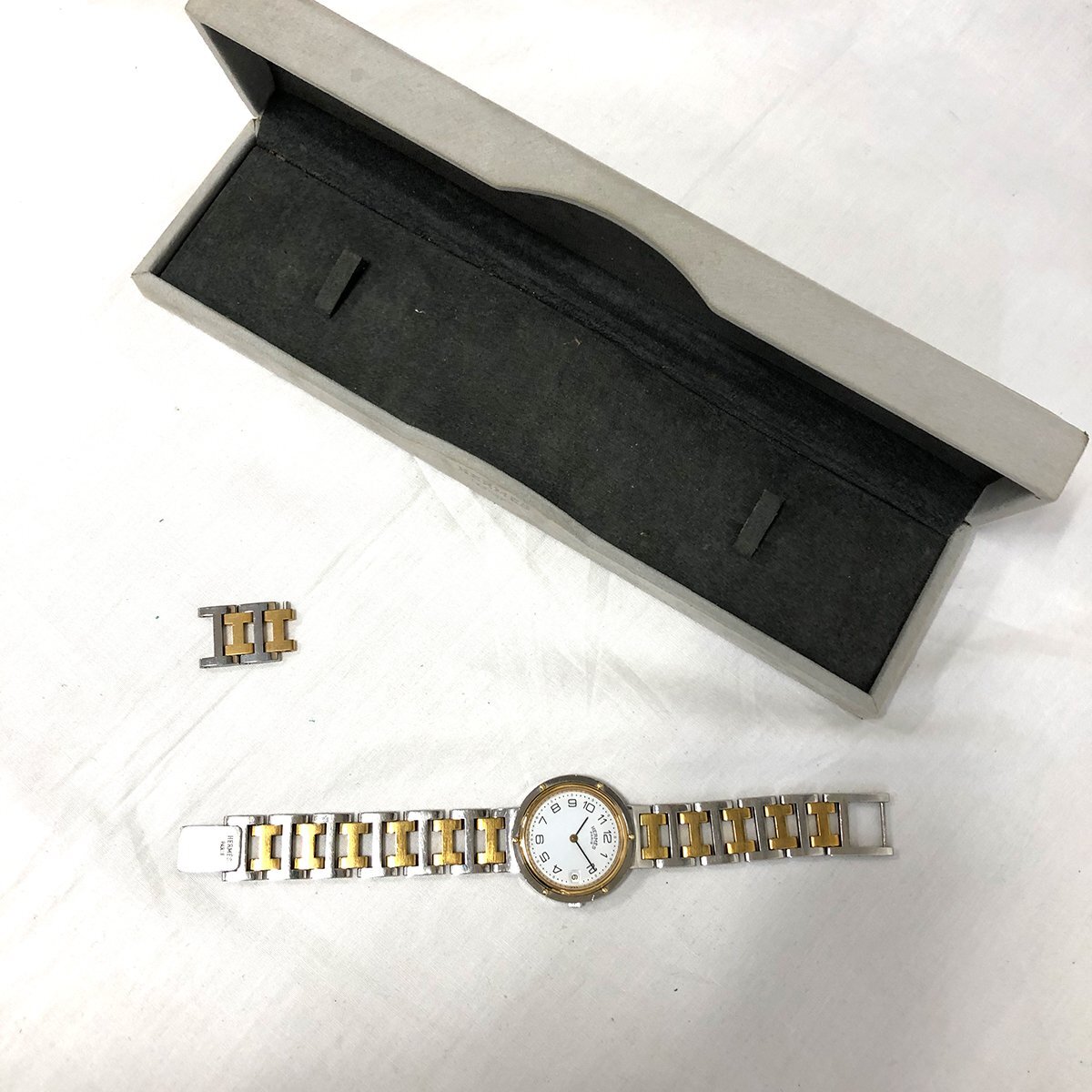 エルメス クリッパー 初期型 メンズ 腕時計 クオーツ QZ 白文字盤 SS×GP 動作品 アンティーク 中古品 HERMES＋_画像9