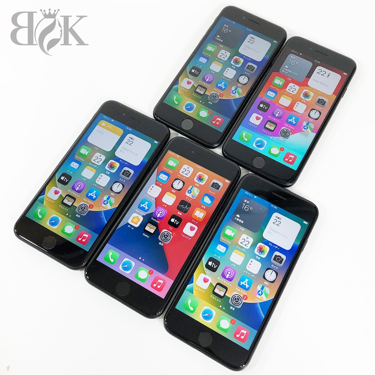 Apple iPhoneSE 第二世代 5台セット ブラック 64GB AU ○判定 初期化済み 通電確認 ジャンク扱い アップル 1 ∴の画像1