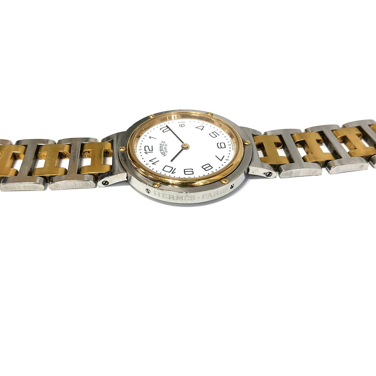 エルメス クリッパー 初期型 メンズ 腕時計 クオーツ QZ 白文字盤 SS×GP 動作品 アンティーク 中古品 HERMES＋_画像5